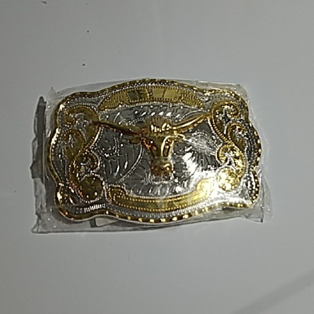 Gold and Silver Bull Belt Buckle